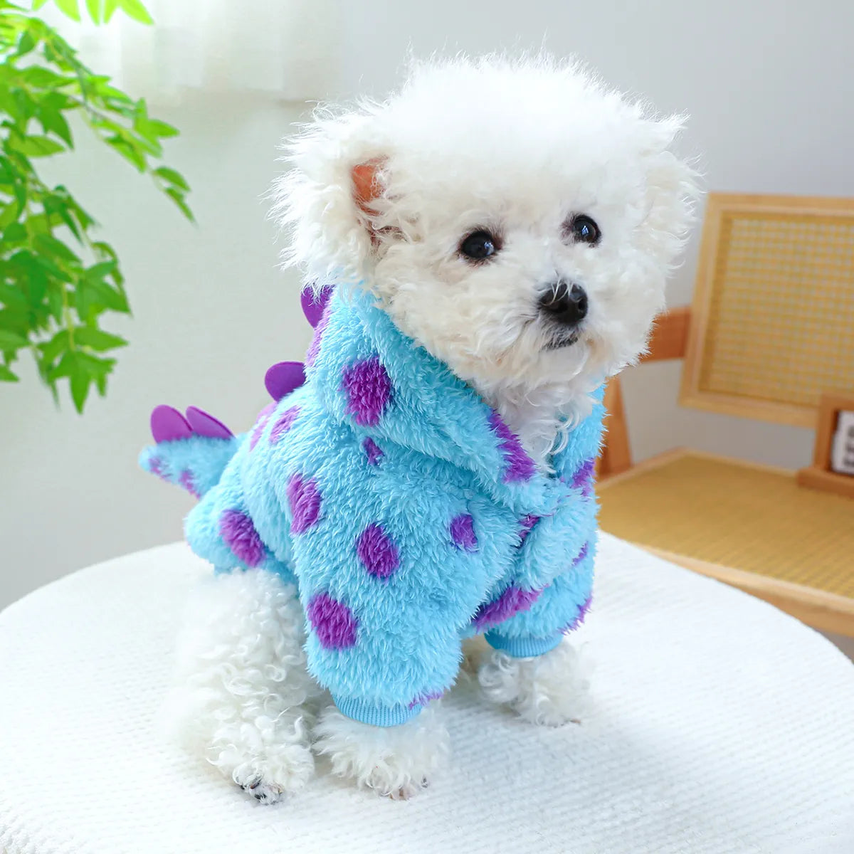 Pet Warm Blue Dinosaur Hooded Coat