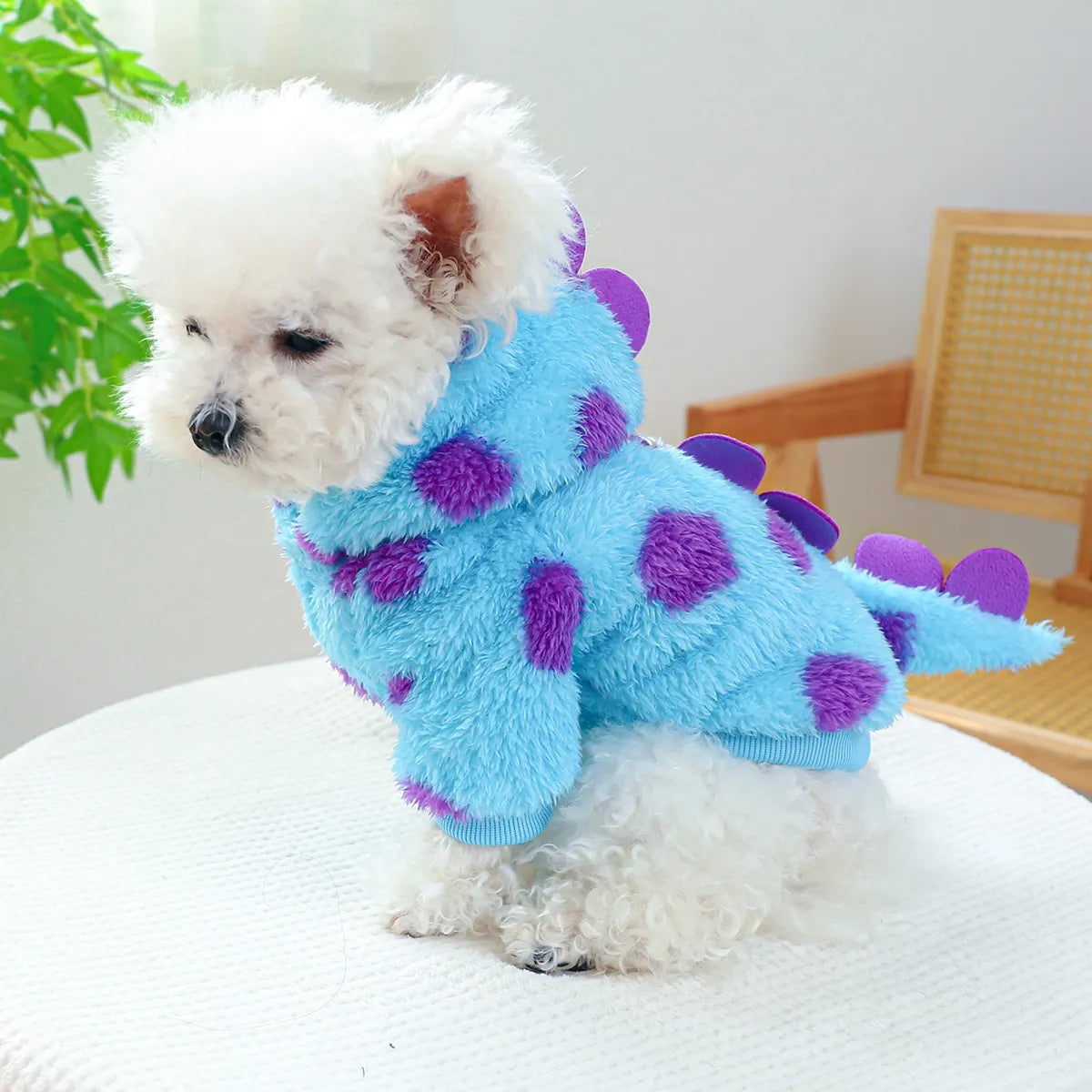 Pet Warm Blue Dinosaur Hooded Coat