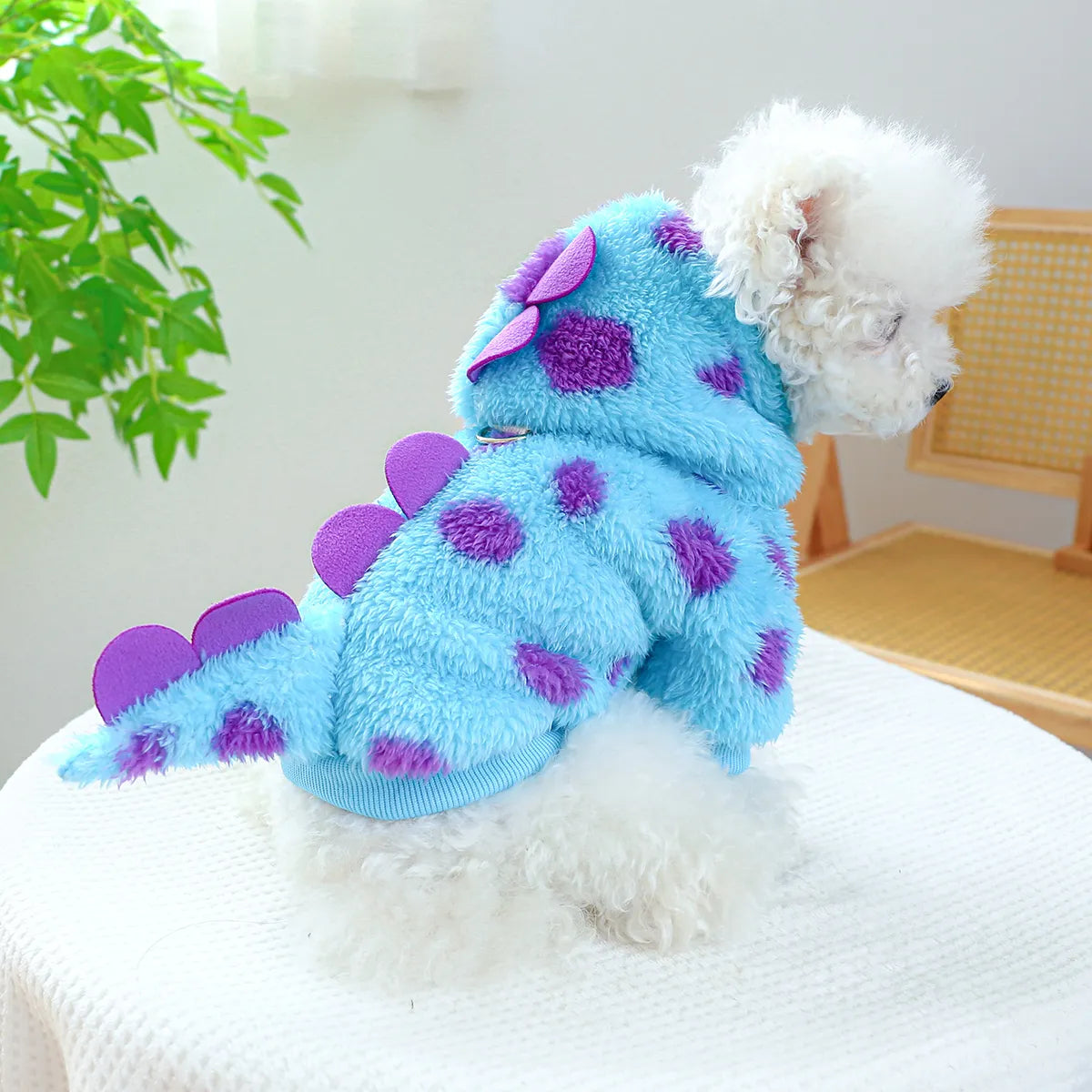 Pet Warm Blue Dinosaur Hooded Coat