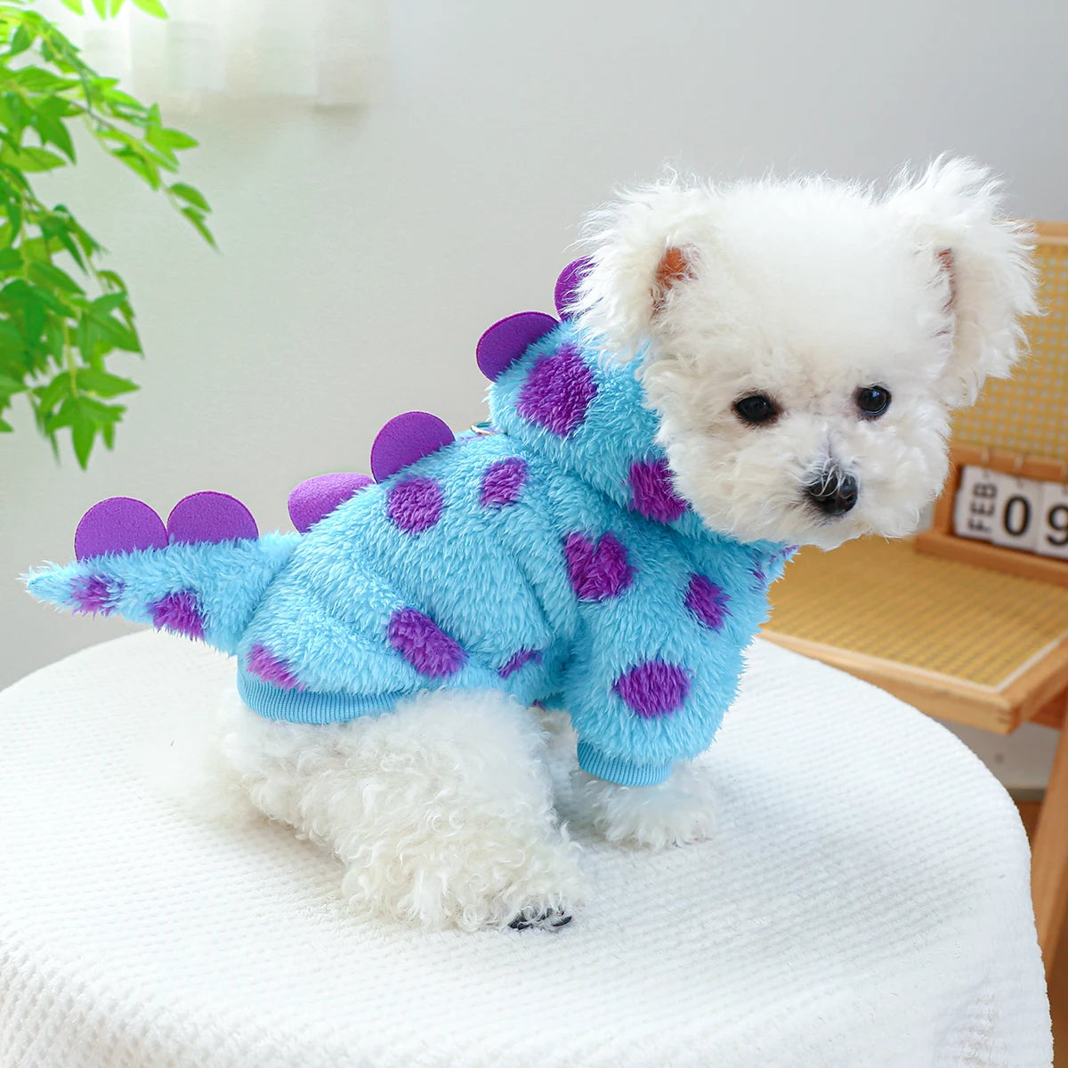 Pet Warm Blue Dinosaur Hooded Coat