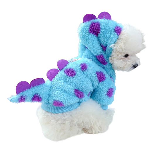 Pet Warm Blue Dinosaur Hooded Coat