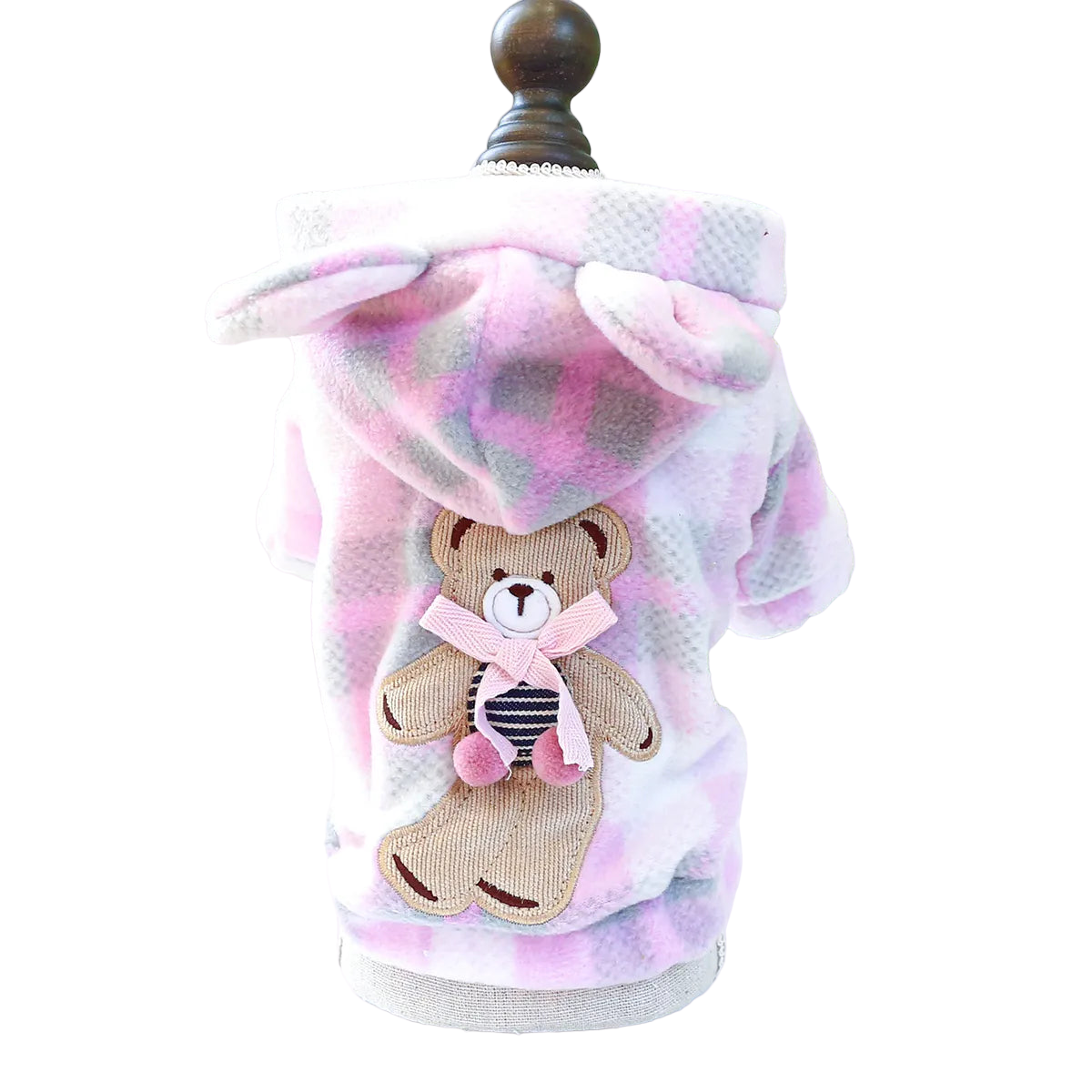 Pet Pink Bear Plush Hooded Coat