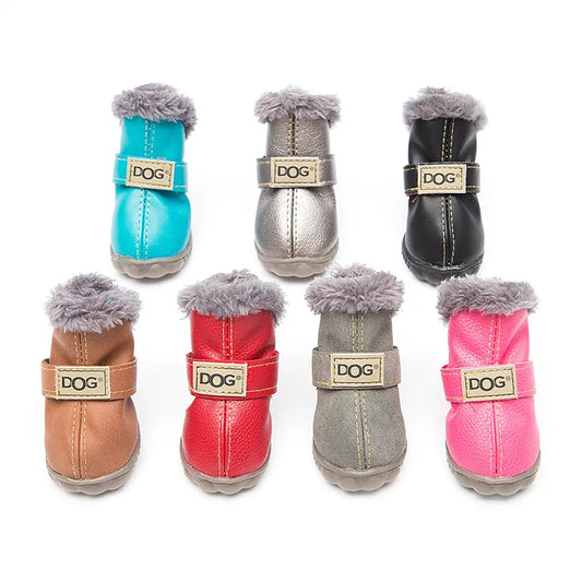 Small Dog Winter Leather Pet Boots