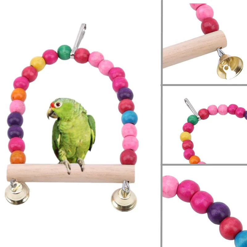 Wooden Bird Swing Toy with Hanging Bells