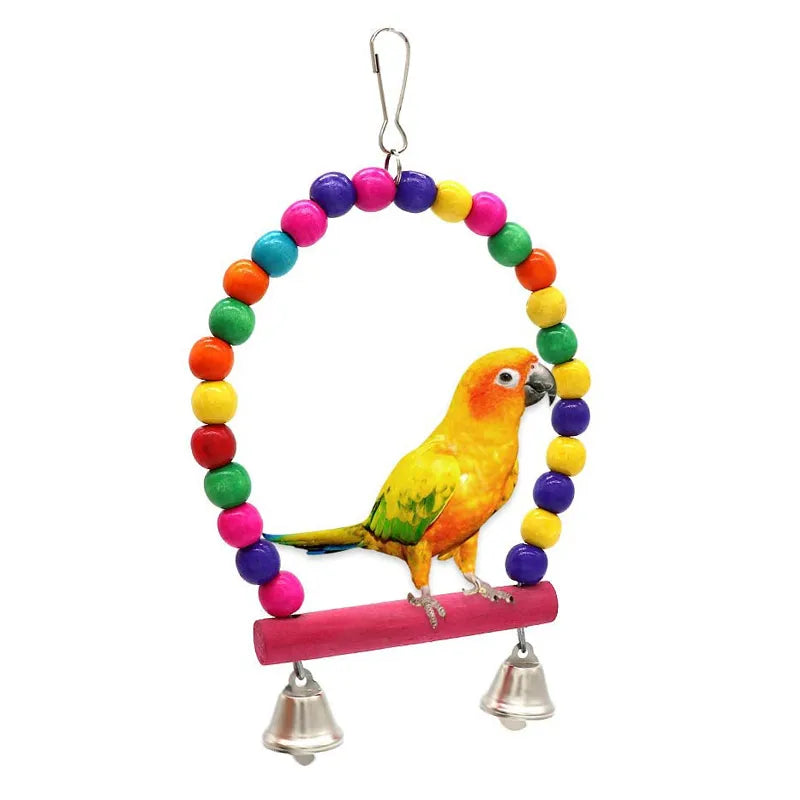 Wooden Bird Swing Toy with Hanging Bells