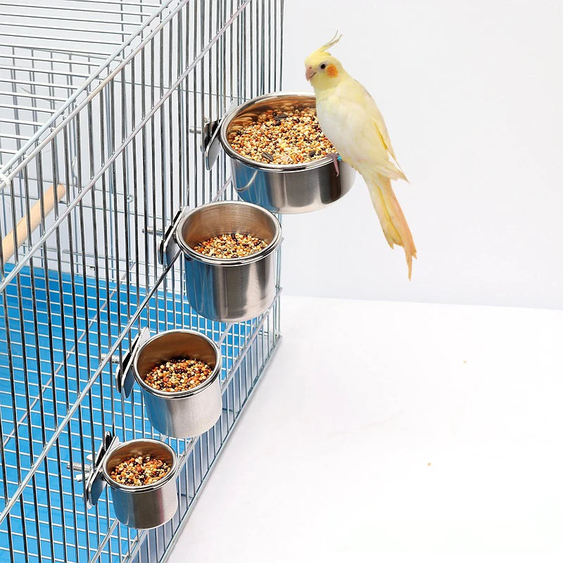 Stainless Steel Bird Feeding Bowl With Clamp Holder