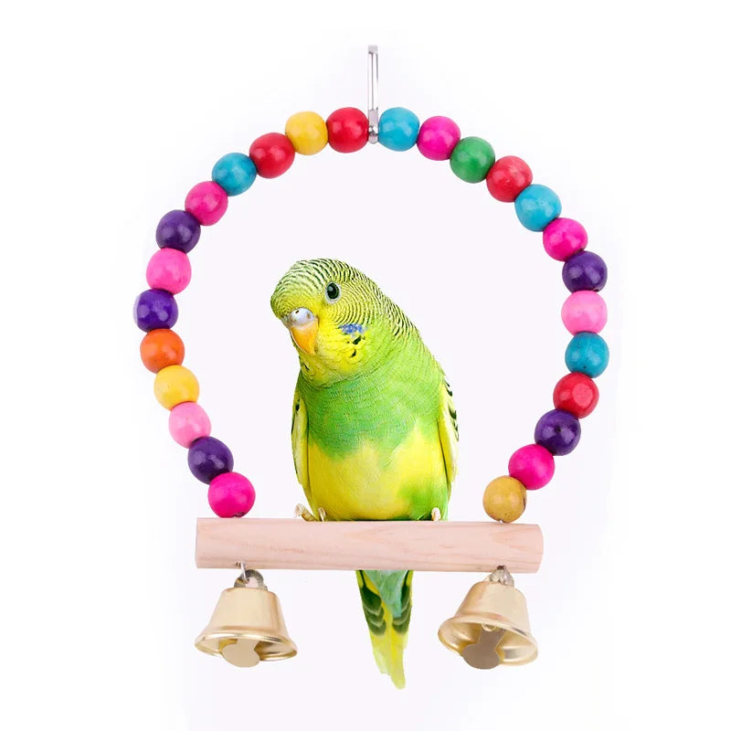 Wooden Bird Swing Toy with Hanging Bells