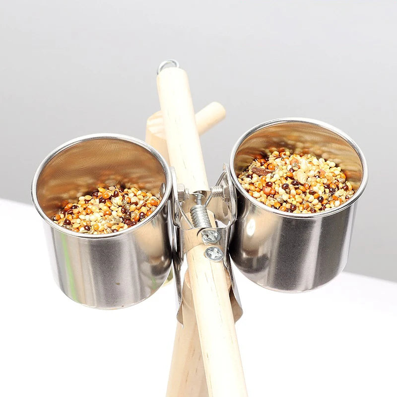 Stainless Steel Bird Feeding Bowl With Clamp Holder