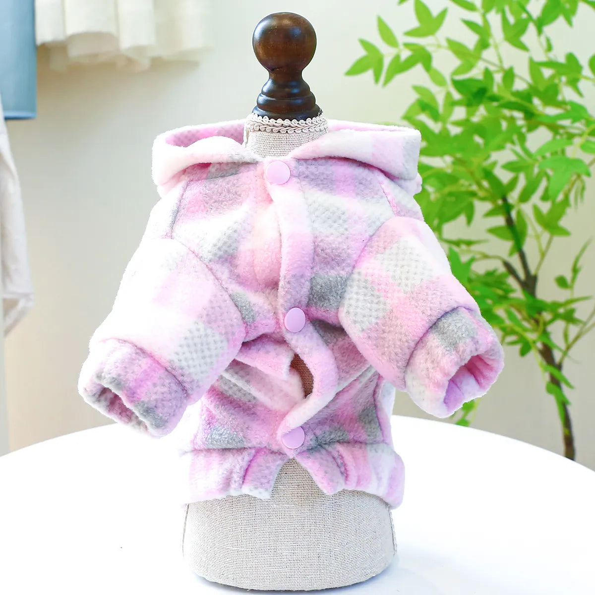 Pet Pink Bear Plush Hooded Coat