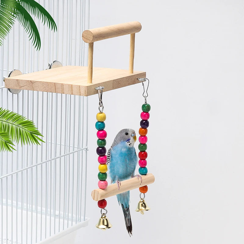 Wooden Perch Stand With Chewing Beads