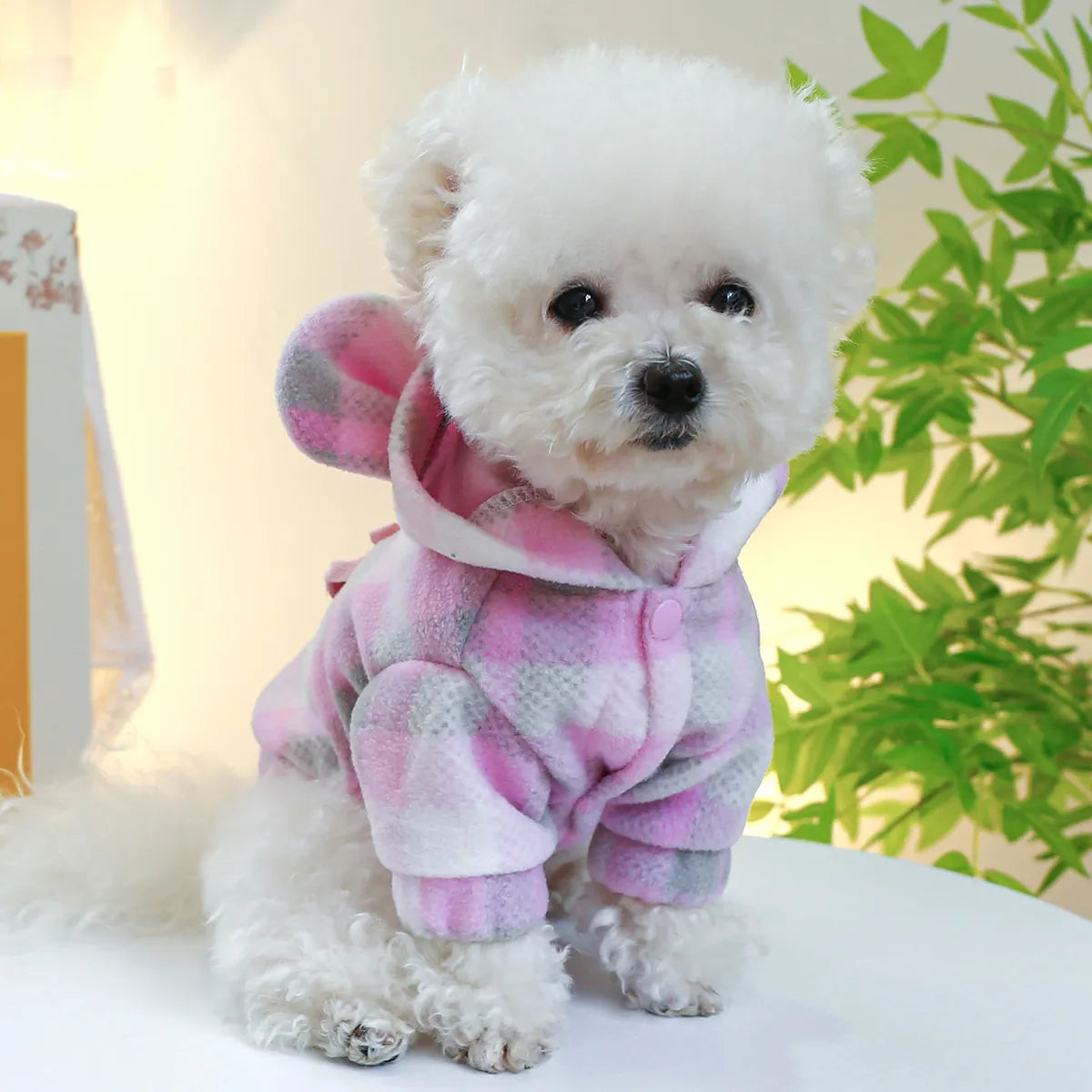 Pet Pink Bear Plush Hooded Coat