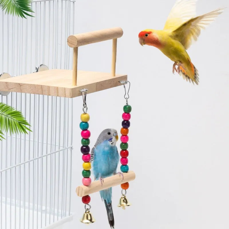 Wooden Perch Stand With Chewing Beads